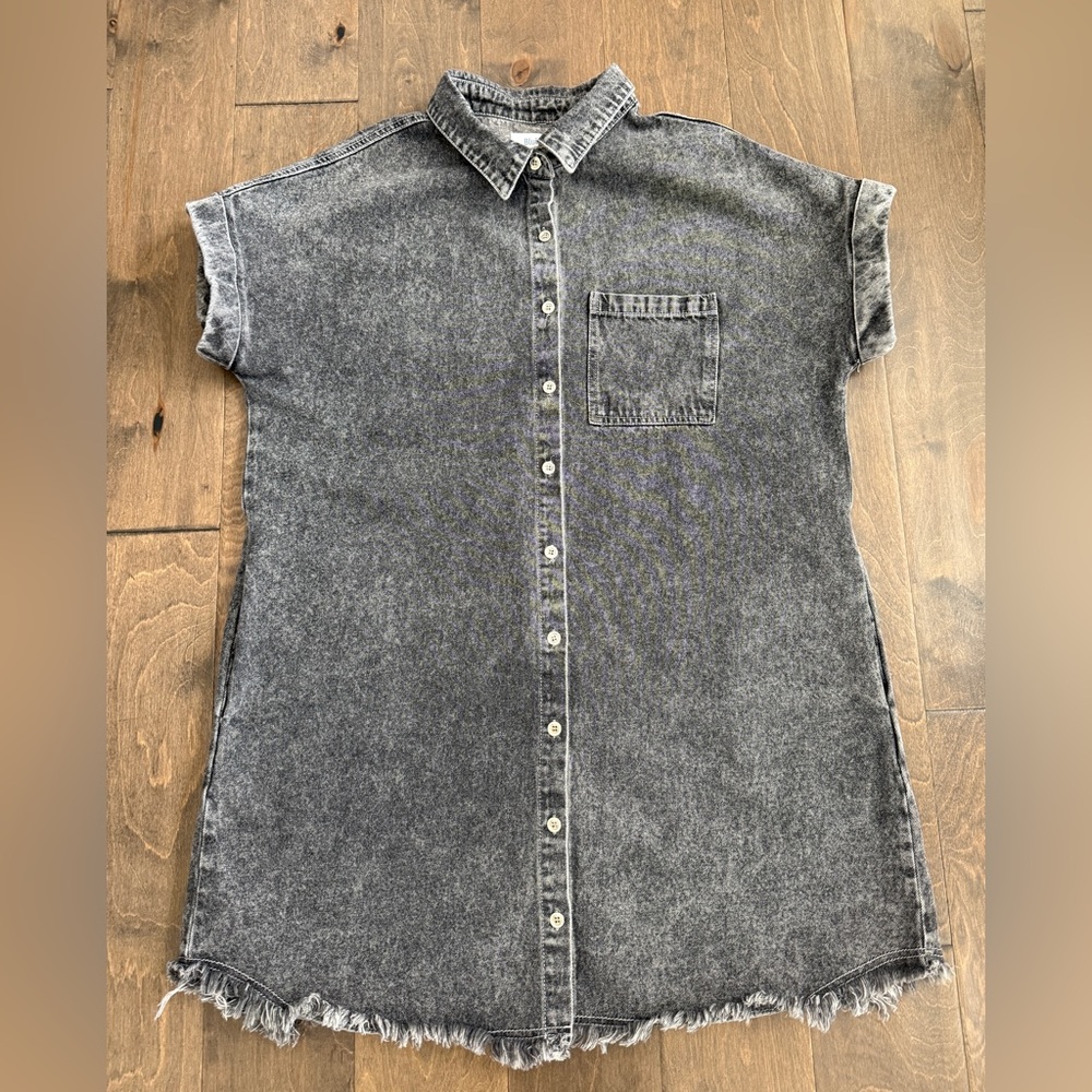 Bluivy Women's Black Acid Wash Denim Shirt Dress Size Large